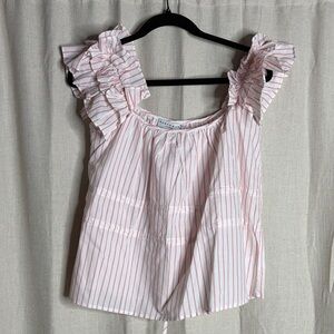 Harshman size s Pink Striped Ruffle Sleeve Top